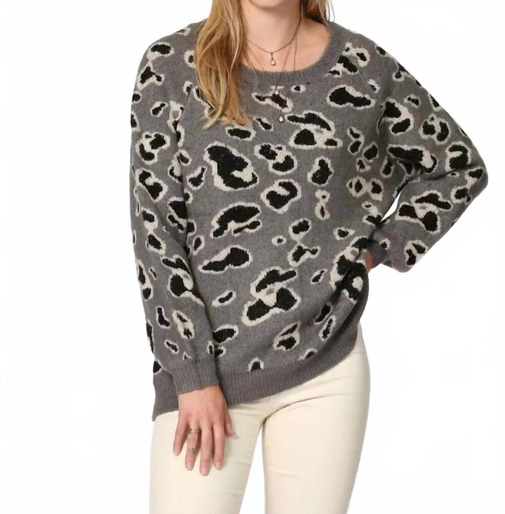 NEW BY TOGETHER oversized long sleeve pullover sweater in grey leopard